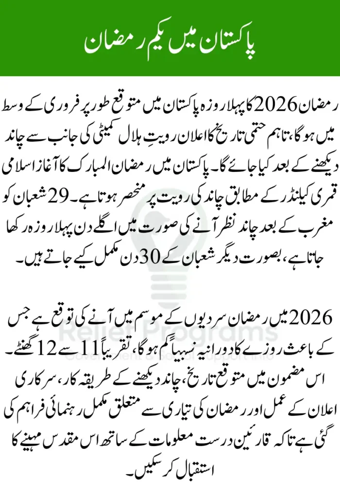 1st Ramadan 2026 in Pakistan