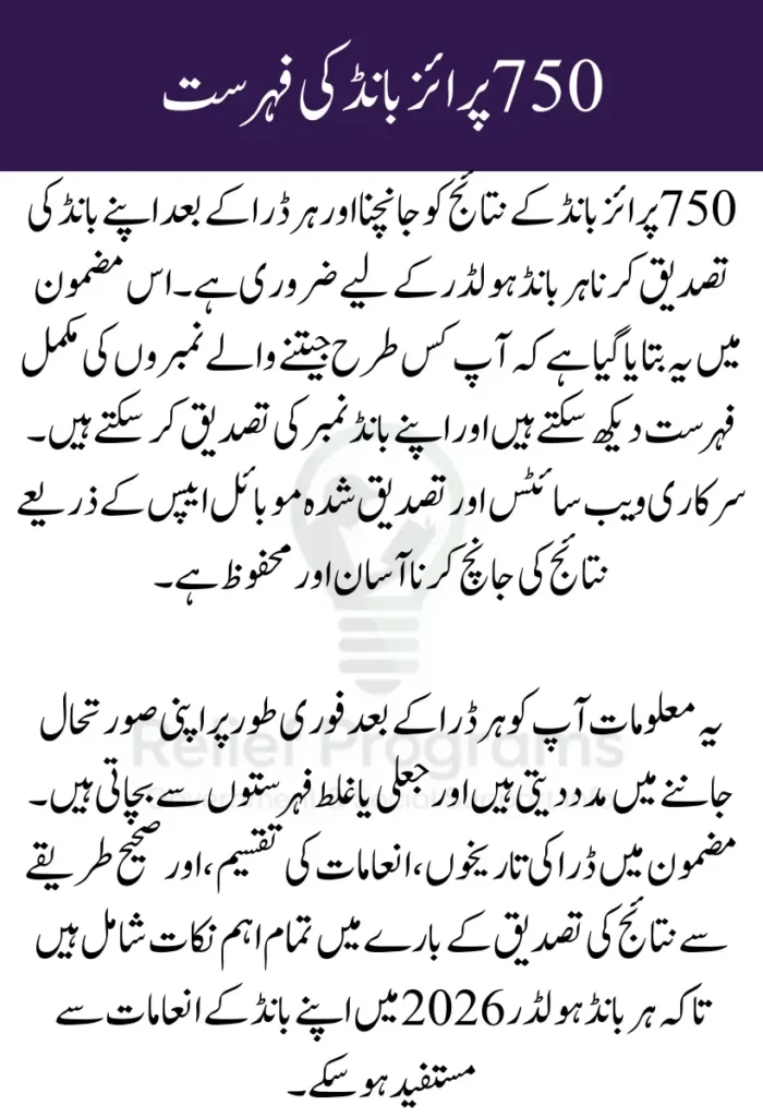 750 Prize Bond List 2026
